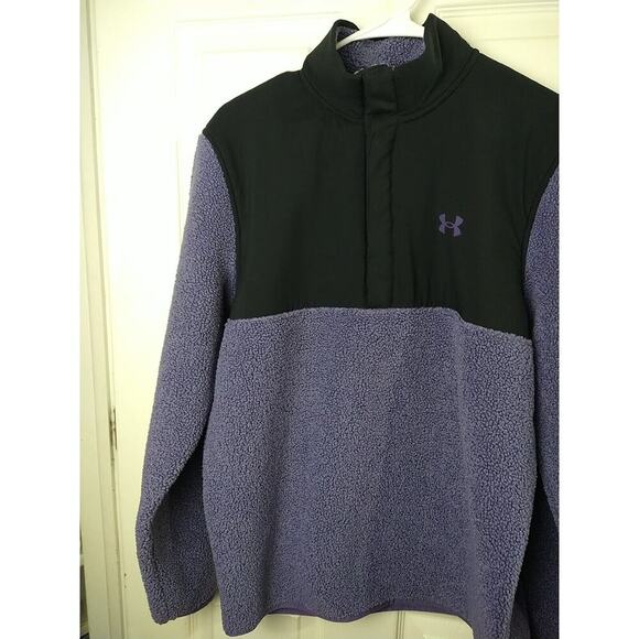 Under Armor Men's M Sherpa Jacket Purple Pullover Golf Snap 1/4 Top Loose Fit - Picture 4 of 12